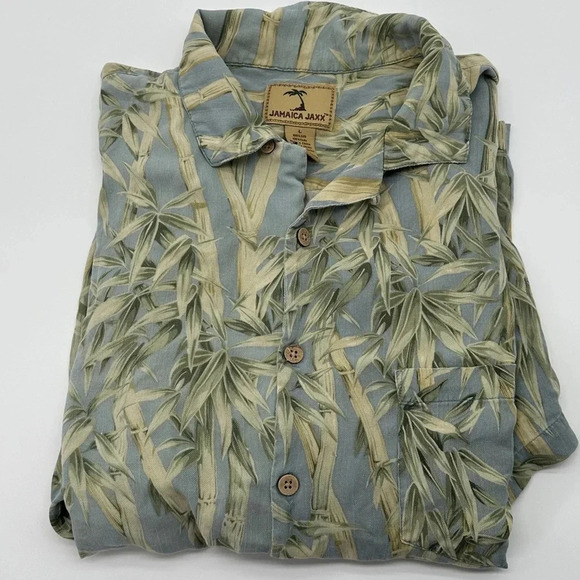 Jamaica Jaxx Mens Short Sleeve 100% Silk Button Down Shirt Bamboo Size Large - Picture 6 of 6